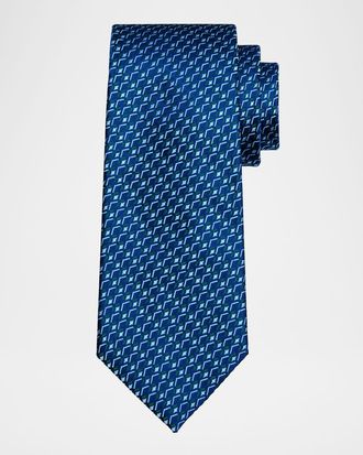 Charvet Mens Geometric Woven Silk Tie