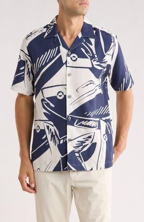 Ted Baker Heukels Fish Print Camp Shirt in Navy at Nordstrom Rack, Size 6(Xxl)
