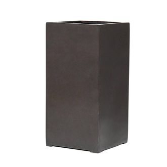 PRIMROSE Metallic Grey Polystone Tall Square Cubic Planter 80cm