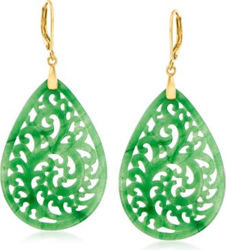 Ross-Simons Carved Jade Teardrop Earrings in 18kt Gold Over Sterling
