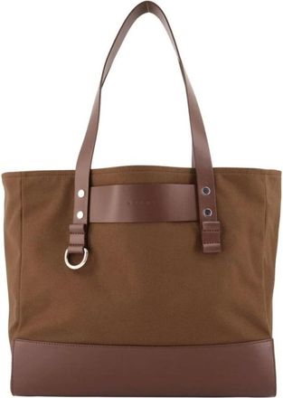 Marni Tassen, Heren, Bruin, ONE Size, Leer, Canvas Tote Bag