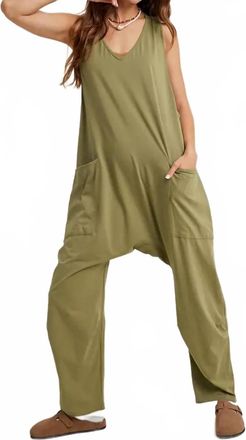 Wishlist Knit Loose Fit Jumpsuit Onesie With Pockets In Hunters Grove - Ranch Olive