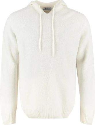 THE (ALPHABET) Geribbelde gebreide hoodie van lamswol kasjmier - Heren - Hoodies - Beige - L - Wol - Hoodies & sweatvesten