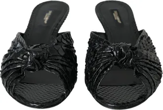 Dolce & Gabbana Black Exotic Leather Heels Slides Womens Shoes
