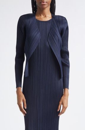 Pleats Please Issey Miyake New Colorful Basics 4 Pleated Cardigan in Navy at Nordstrom, Size 3