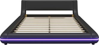 Urban Meuble Cama baja 140x200 cm en PU negro con iluminaci&oacute;n LED integrada