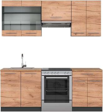 Vicco Mueble De Cocina Fame-line, Oro Power Roble/antracita, 200 Cm, Et Roble