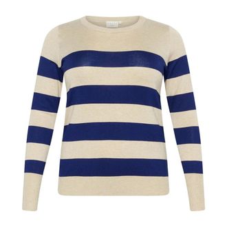 Kaffe Curve Gestreepte Gebreide Trui Blauw/Grijs Mel. - Dames - Ronde hals truien - Veelkleurig - M - Truien & Vesten