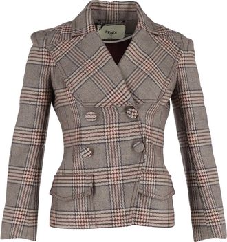 Fendi Pre-owned Womens Double Breasted Prince Of Wales Checked Jacket in Brown Wool - Size EU 40 (Womens)