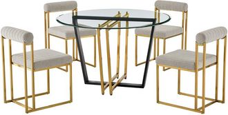 Armen Living Devi Anastasia 5Pc Round Glass Dining Table Set