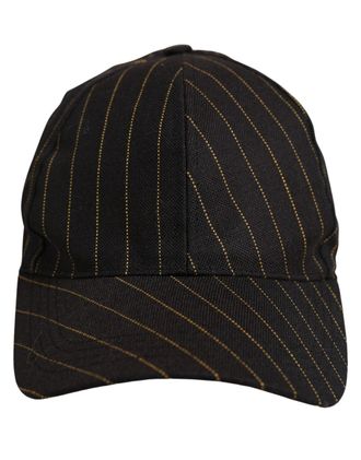 Dolce & Gabbana HAT10074 Gold Pinstriped Cotton Baseball Cap - Black