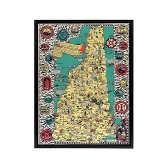 Artery8 Shurtleff 1926 New Hampshire Pictorial Map Framed Canvas Wall Art Print | Size: W24 x H32