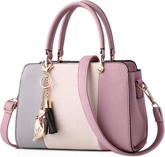 Nicole & Doris NICOLE&DORIS Women Handbags Tassels bags Designer Top Handle Shoulder Bags Tote Crossbody Bag for Ladies PU Leather Bag With Pendant Pink