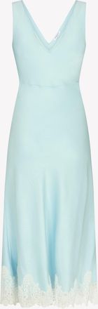 Serena Bute Satin Midi Dress with Lace Hem - Pale Blue