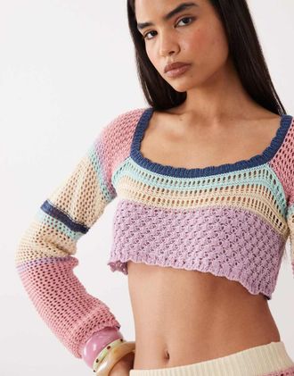 Kiwi & Co Havana - Crop top alluncinetto con scollo quadrato multicolore in coordinato