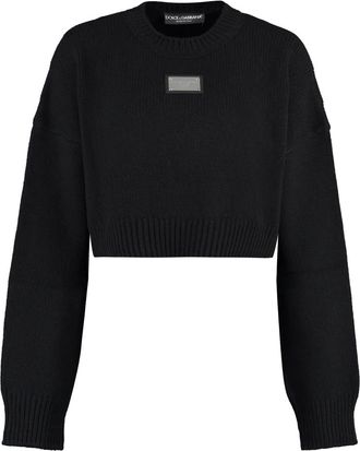 Dolce & Gabbana Round-neck Knitwear, female, Black, XS, Wool and cashmere round-neck Jumper with logo tag