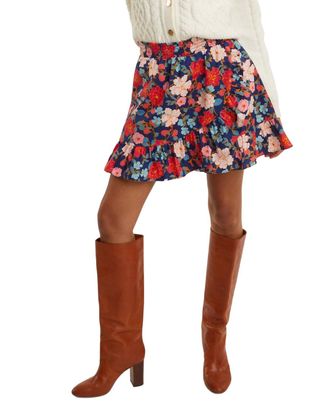 Draper James Ruffle Wrap Skirt In Navy Floral