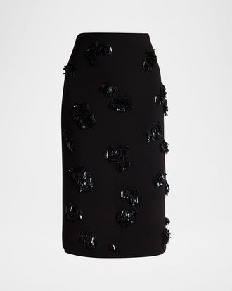 Proenza Schouler Moira Embroidered Compact Crepe Skirt