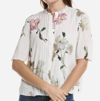 Vince Pleated Wilted Peony Shirt In White