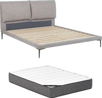 Vente-Unique Cama 160 x 200 cm - Tela - Gris moteado + Colch&oacute;n - RIMOTA