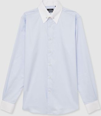 Reiss Caldwell Shirt Cotton Plain, Contrast S Blue Size: M