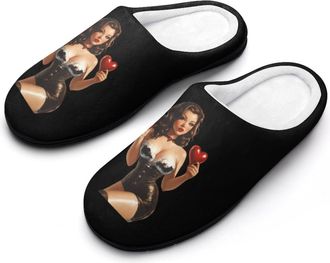 Generic Pin Up Holding Heart Fashion Cotton Slippers for Women Memory Foam House Slippers Non-Slip House Bedroom Shoes