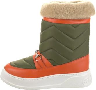 Gucci Horsebit Khaki Nylon and Shearling Snow Boots Size 42