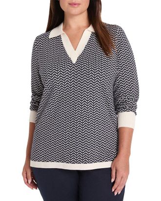 Nic+Zoe Nic+Zoe Plus Two Tone Jacquard Sweater