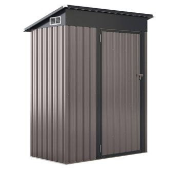 Costway Costway All-Weather Storage Shed Utility Tool House Top Sloping Design-Warm in Grey