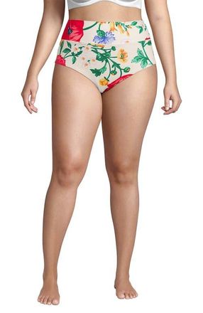 Lands End Chlorine Resistant Pinchless High Waisted Bikini Bottoms in Egret/poppy Floral at Nordstrom, Size 16W