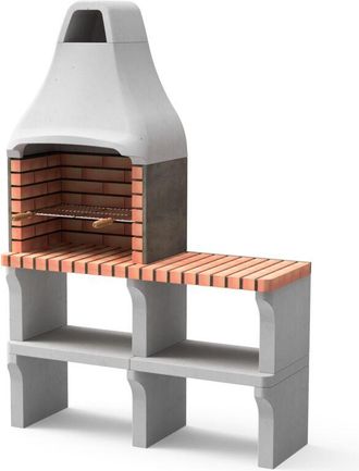 Movelar Barbacoa De Obra Prefabricada De Le&ntilde;a Y Carb&oacute;n Modelo New Iberia Plus Xl Con Mini Soporte Lateral (gris, Naranja - 128 X 47 X 190 Cm) Ref: M00196 - Co