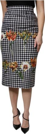 Dolce & Gabbana Bloemenprint Kokerrok met Hoge Taille - Dames - Midirokken - Veelkleurig - XS - Nylon - Rokken