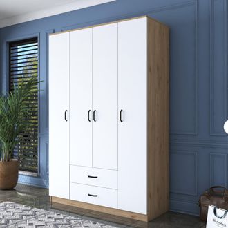 Dmora Armario Grande Fregadero, Ropero Habitaci&oacute;n 11 Estantes, 2 Cajones, Perchero, 140x210h Cm Blanco