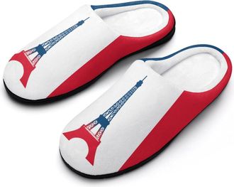 Generic France Eiffel Tower Flag Funny Mens Cotton Slippers Soft Non-Slip Rubber Sole House Slipper Indoor Outdoor