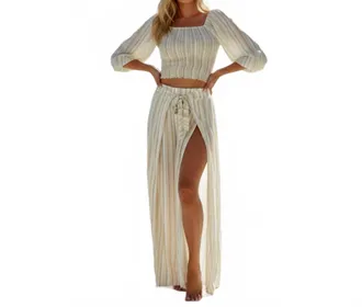 Peixoto Resort-Wear Wide Leg Pant & Crop Top Set In Coastal Sunset Stripe