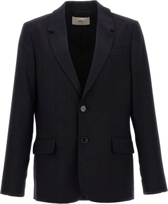 Ami Blazers, male, Blue, L, Single-breasted Wool Blazer