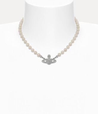 Vivienne Westwood Mini Bas Relief Pearl Choker Platinum-crystal-crystal- Platinum-crystal-crystal- Women