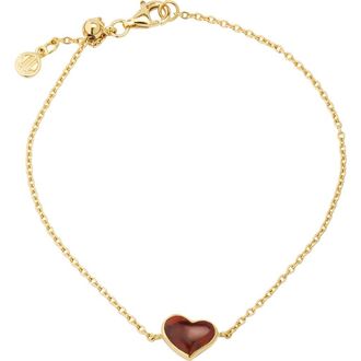 Jan Leslie Heart Bracelet Set In Sterling Silver With 18K Gold Overlay in Red at Nordstrom