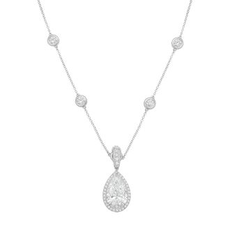 Diana M. Jewels 14kt White gold Lab Grown 5.00 ct Pear Diamond Halo Pendant With Bail