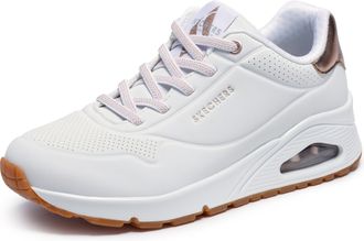 Skechers Slip-On Sneaker SKECHERS UNO SHIMMER AWAY, Damen, Gr. 35, weiss (wei&szlig;), Lederimitat, Schuhe Slip-On Sneaker, Slipper, Freizeitschuh, Plateausneaker mi