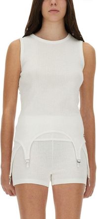 Jean Paul Gaultier Sleeveless Ribbed Knit Top With Garter Hem Detail
