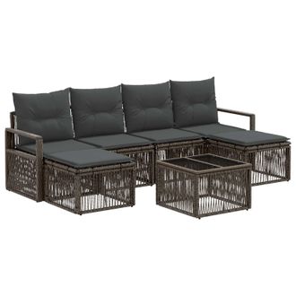 vidaXL Conjunto De Sof&aacute;s De Jard&iacute;n 7 Pcs Gris Rat&aacute;n Sint&eacute;tico Vidaxl