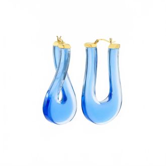 Gold & Honey Womens Large Twisted Horseshoe Lucite Hoop Earrings In Trans Blue