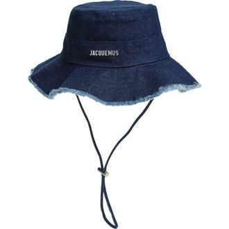 Jacquemus Le Bob Artichaut Fray Brim Cotton Hat in Navy/Navy Stripe 38F at Nordstrom, Size 56
