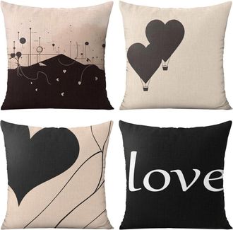 OEM Fundas De Almohada Rojas Y Negras En Forma De Coraz&oacute;n Para El D&iacute;a De San Valent&iacute;n, 45 X 45 Cm, Juego De 4 Piezas, Material De Lino, Adecuadas Para La 