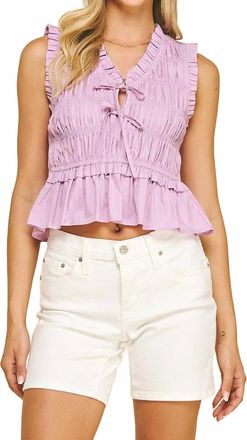 Pinch Design Kendra Ruched Bow Top In Light Lavender