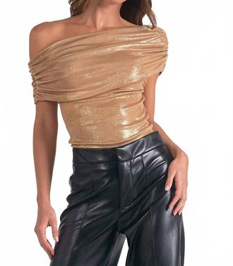 Elan Metallic Off Shoulder Top In Brown