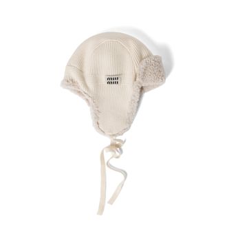 Miu Miu Wool, Cashmere And Shearling Trapper Hat, Woman, White, Size M