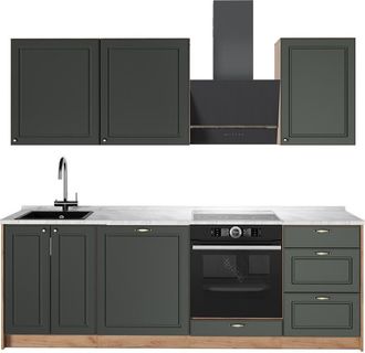 Vicco Mueble De Cocina Fame-line, Verde Dorado Casa De Campo/roble Dorado, 230 Cm, Et M&aacute;rmol, Vicco