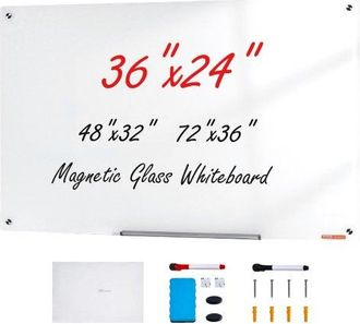 OEM Magnetisches Glas-whiteboard, Wandtafel Trocken Abwischbare Tafel 90 X 60 Cm, Wandmontiertes Wei&szlig;es Glasboard Ohne Rahmen, Mit Stiftablage, Einem Radi